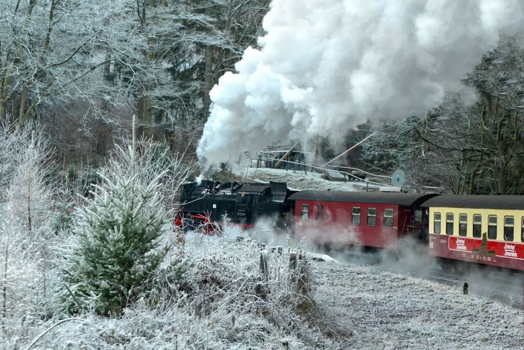 Harzer Schmalspurbahn im Winter mit Schnee
